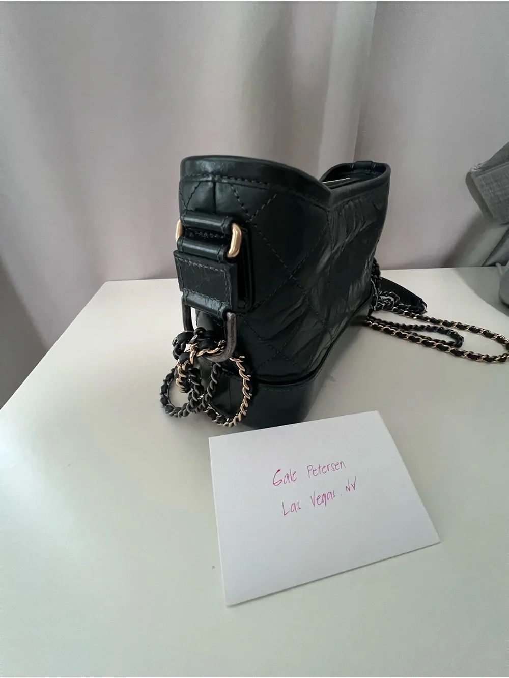 CHANEL Gabrielle Green Quilted Lambskin Chain Strap Crossbody with Gold CC Charm